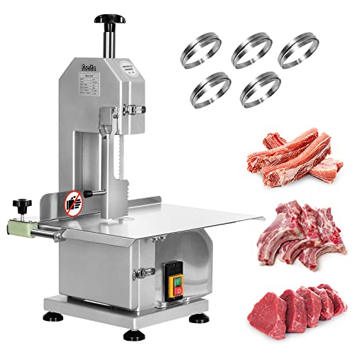 Electric Bone Saw Machine 750W 1.2HP Commercial Frozen Meat Cutting Machine Stainless Steel Countertop Bone Cutter Machine for Rib Fish Pork Steak Beef