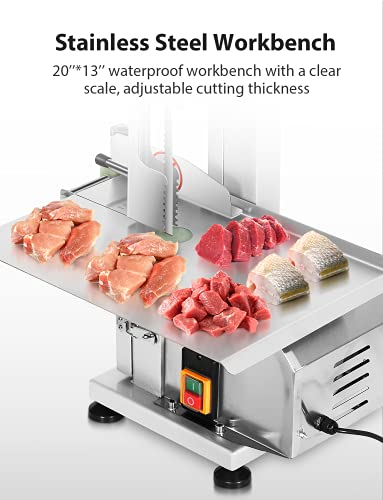 Electric Bone Saw Machine 750W 1.2HP Commercial Frozen Meat Cutting Machine Stainless Steel Countertop Bone Cutter Machine for Rib Fish Pork Steak Beef