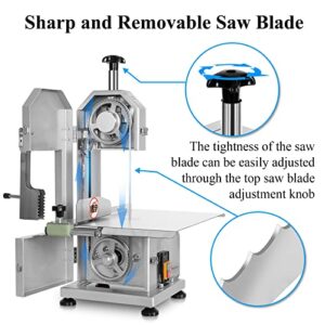 Electric Bone Saw Machine 750W 1.2HP Commercial Frozen Meat Cutting Machine Stainless Steel Countertop Bone Cutter Machine for Rib Fish Pork Steak Beef