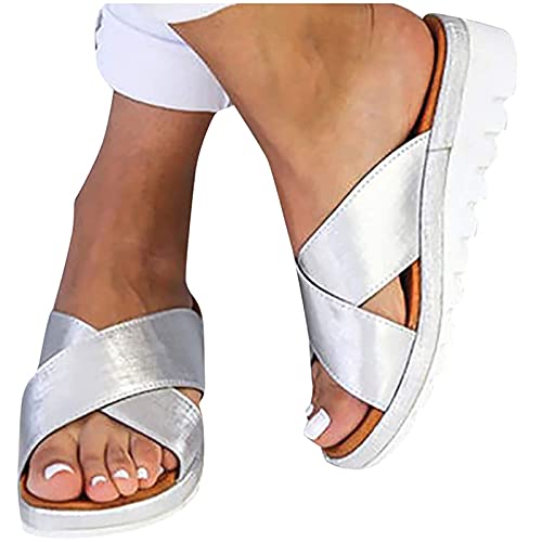 wodceeke platform sandals for Women 2021 Comfy Platform wedge Sandal Shoes Summer Beach Travel Shoes Flip Flops (Silver, 39)