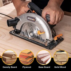 Circular Saw, 13-Amp 5500RPM 7-1/4" Power Circle Saw with 3 Saw Blade 24T/36T/40T, Cutting Depth : 2-9/16" at 90°, 1-3/4" at 45° for Wood, Bevel Angle(0 to 45°), AC Power Cord