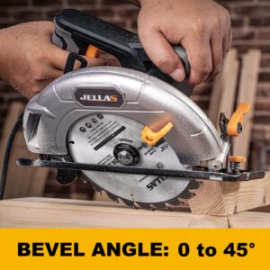 Circular Saw, 13-Amp 5500RPM 7-1/4" Power Circle Saw with 3 Saw Blade 24T/36T/40T, Cutting Depth : 2-9/16" at 90°, 1-3/4" at 45° for Wood, Bevel Angle(0 to 45°), AC Power Cord