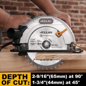 Circular Saw, 13-Amp 5500RPM 7-1/4" Power Circle Saw with 3 Saw Blade 24T/36T/40T, Cutting Depth : 2-9/16" at 90°, 1-3/4" at 45° for Wood, Bevel Angle(0 to 45°), AC Power Cord