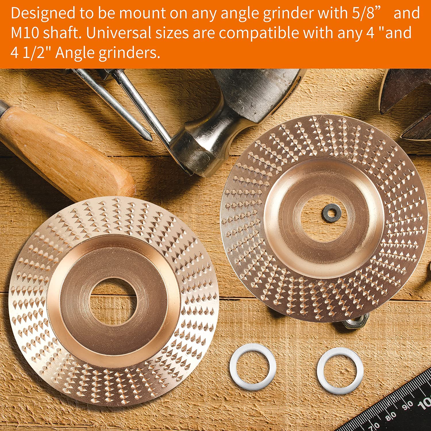 Pomsare Upgraded 3PCS Wood Carving Disc Set for 4" or 4 1/2" Angle Grinder with 5/8" Arbor, Grinding Wheel Shaping Disc for Wood Cutting, Grinder Cutting Wheel Attachments