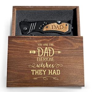 krezy case best pocket knife for dad, pocket knife for daily use, engraved pocket knife w/wood handle and box for dad, fathers day idea