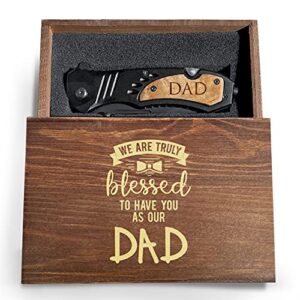 krezy case camping knife for dad, engraved pocket knife w/wooden box, small pocket knife for dad, knife for fathers day