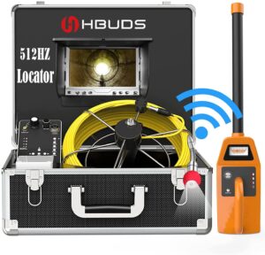 hbuds sewer camera with locator, 165ft pipe inspection camera with 512hz sonde and receiver, ip68 waterproof plumbing drain camera snake, pipe locators with 7" color monitor dvr recorder