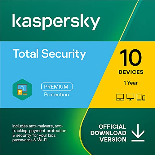 Kaspersky Total Security 2023 | 10 Devices | 1 Year | Antivirus, Secure VPN and Password Manager Included | PC/Mac/Android | Online Code