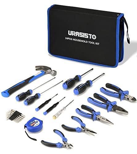 URASISTO 24-Piece Household Tool Kit for Men Repair Hand Tool Set Bag with Hammer, Screwdriver,Pliers, Wrench set with Storage Bag