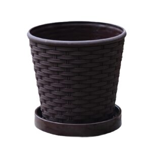 qlindgk bamboo woven plant pot, plastic plant pots with drainage and saucer nursery seedling planter garden flower pot container for indoor outdoor bonsai plants