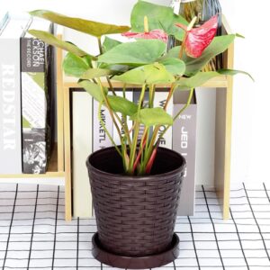 QLINDGK Bamboo Woven Plant Pot, Plastic Plant Pots with Drainage and Saucer Nursery Seedling Planter Garden Flower Pot Container for Indoor Outdoor Bonsai Plants