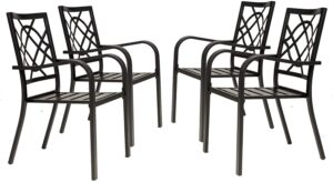 crownland patio wrought iron dining chairs set of 4, outdoor bistro stackable metal chairs with armrests for garden, poolside, backyard (black)