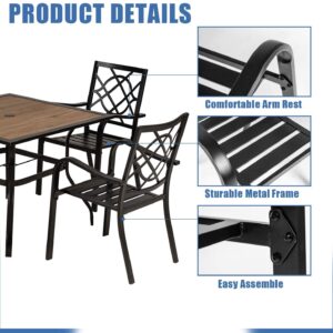 Crownland Patio Wrought Iron Dining Chairs Set of 4, Outdoor Bistro Stackable Metal Chairs with Armrests for Garden, Poolside, Backyard (Black)