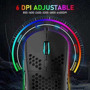 60% Wired Mechanical Gaming Keyboard and Mouse Combo,Ultra-Compact Mini 62 Keys,Type C Chroma 20 Rainbow Backlit Effects,RGB Backlit 6400 DPI Lightweight Gaming Mouse with Honeycomb Shell for PC/Mac