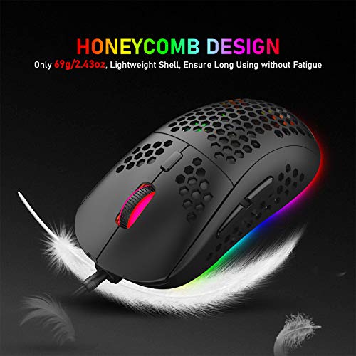 60% Wired Mechanical Gaming Keyboard and Mouse Combo,Ultra-Compact Mini 62 Keys,Type C Chroma 20 Rainbow Backlit Effects,RGB Backlit 6400 DPI Lightweight Gaming Mouse with Honeycomb Shell for PC/Mac