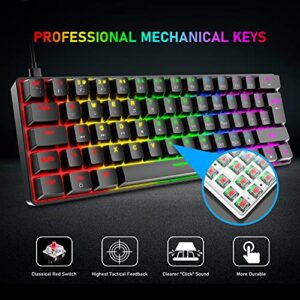 60% Wired Mechanical Gaming Keyboard and Mouse Combo,Ultra-Compact Mini 62 Keys,Type C Chroma 20 Rainbow Backlit Effects,RGB Backlit 6400 DPI Lightweight Gaming Mouse with Honeycomb Shell for PC/Mac