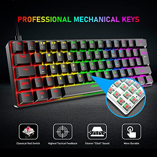 60% Wired Mechanical Gaming Keyboard and Mouse Combo,Ultra-Compact Mini 62 Keys,Type C Chroma 20 Rainbow Backlit Effects,RGB Backlit 6400 DPI Lightweight Gaming Mouse with Honeycomb Shell for PC/Mac