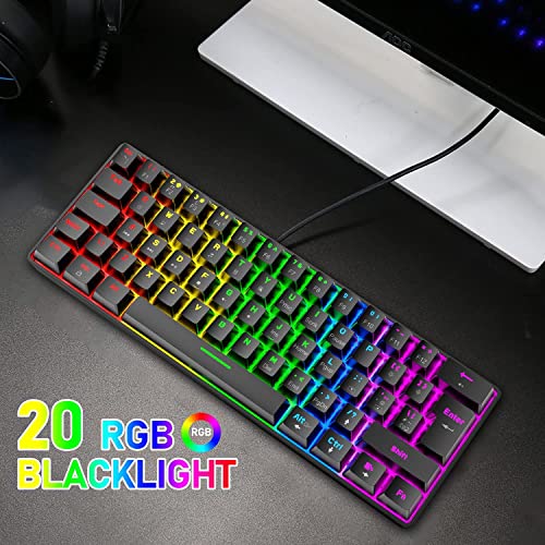 60% Wired Mechanical Gaming Keyboard and Mouse Combo,Ultra-Compact Mini 62 Keys,Type C Chroma 20 Rainbow Backlit Effects,RGB Backlit 6400 DPI Lightweight Gaming Mouse with Honeycomb Shell for PC/Mac