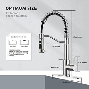 GUUKAR Kitchen Faucet with Pull Down Sprayer Commercial Spring Farmhouse Single Handle Kitchen Sink Faucet with Deck Plate, Brushed Nickel