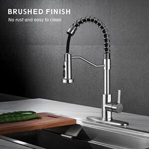 GUUKAR Kitchen Faucet with Pull Down Sprayer Commercial Spring Farmhouse Single Handle Kitchen Sink Faucet with Deck Plate, Brushed Nickel