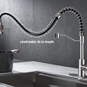 GUUKAR Kitchen Faucet with Pull Down Sprayer Commercial Spring Farmhouse Single Handle Kitchen Sink Faucet with Deck Plate, Brushed Nickel