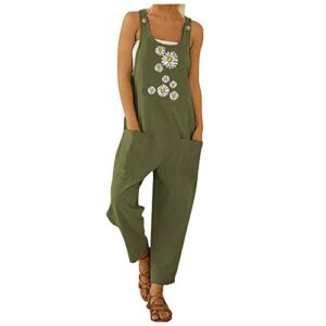 sdeycui womens summer ethnic print loose overalls wide long leg jumpsuit pockets(green, m)