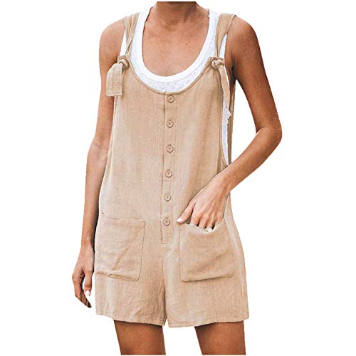 Sdeycui Women's Overalls Shorts Sleeveless Casual Jumpsuit Rompers with Pockets(Beige, M)