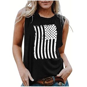 wodceeke womens american flag print tank tops sleeveless loose t-shirt independence day blouse tops (black, l)