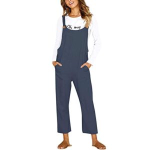 sdeycui women casual sleeveless pockets linen rompers long pants jumpsuits pocket(blue, xxl)