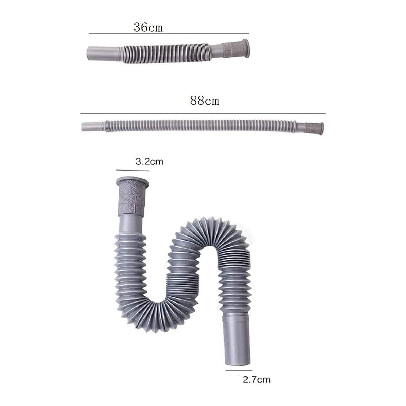 OLIREXD Universal Wash Basin Sink Drain Pipe, 1-1/4 Inch Install Diameter Plastic Flexible and Expandable Drain Pipe for Kitchen Bathroom Sink, Gray