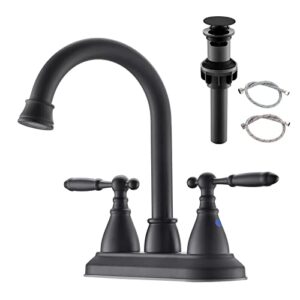 bravebar 4 inch bathroom sink faucet black - 2 handle centerset bathroom faucets | 360° swivel spout vintage vanity faucet bathroom with pop-up drain assembly and water supply hoses matte black