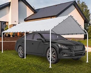 10'x20' upgraded heavy duty carport canopy for car, outdoor garage boat shelter w/6 steel legs and 3 reinforced steel cables, waterproof tear-proof and anti-uv panels sunshine for party, wedding