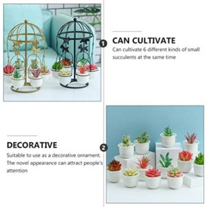 Happyyami 1 Set Carousel Flower Pot Carousel Pot Carousel Planter Mini Cactus Pot Ceramic Flower Carousel Plant Stand Ceramic Planter with Stand Coat Hanger Wrought Iron Office Succulents