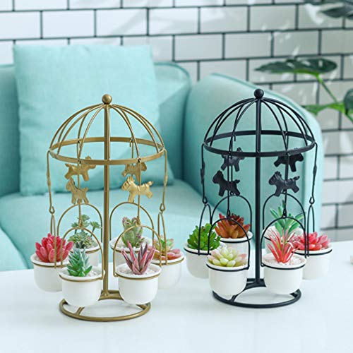 Happyyami 1 Set Carousel Flower Pot Carousel Pot Carousel Planter Mini Cactus Pot Ceramic Flower Carousel Plant Stand Ceramic Planter with Stand Coat Hanger Wrought Iron Office Succulents