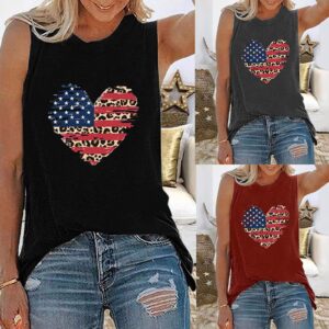 wodceeke Women American Flag Print Tank Tops Sleeveless Loose T-shirt Independence Day Blouse Tops (Wine, M)