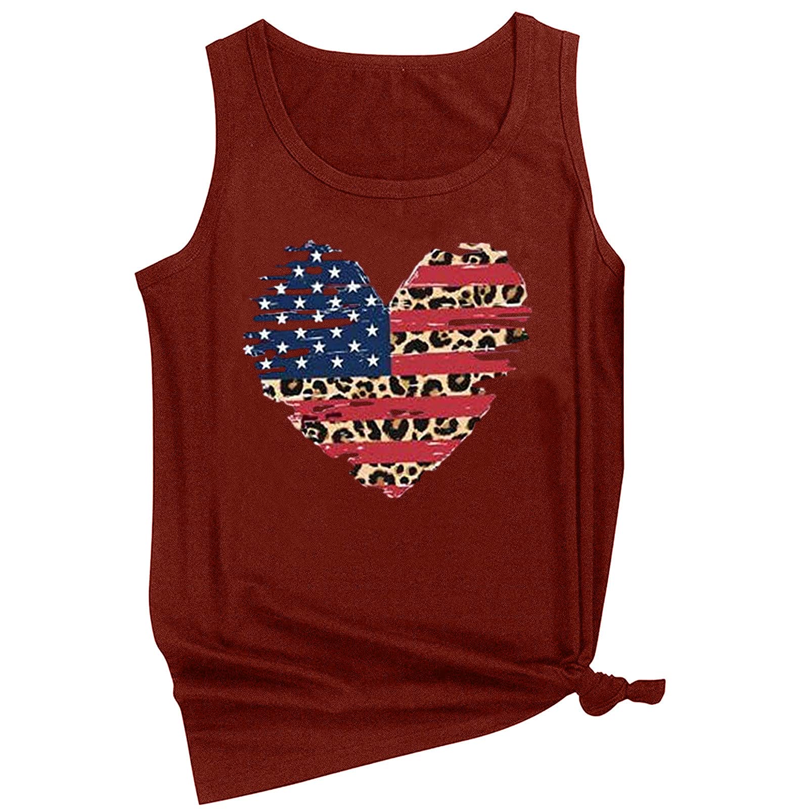 wodceeke Women American Flag Print Tank Tops Sleeveless Loose T-shirt Independence Day Blouse Tops (Wine, M)