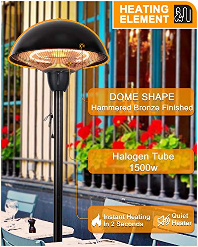 Star Patio Outdoor Heater, Outdoor Heater, 1500W Infrared Heater with Dome Shape and Hammered Bronze Finish, Adjustable Height Outdoor Heater, STP1566-B-S-N1