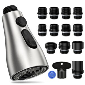 kitchen faucet head replacement 3 modes with 12 adapters, pull down spray head for kitchen faucet, kitchen sink faucet head g 1/2, sprayer head replacement, compatible with moen，delta, kohler faucets