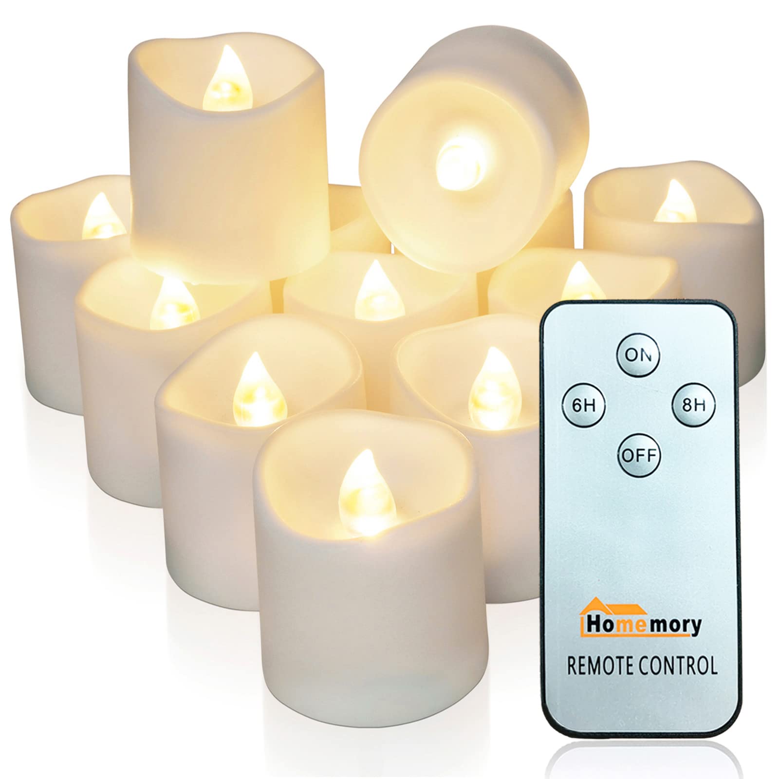 Homemory 12Pack Timer Remote Control Flameless LED Votive Candles, 1.5" x 1.6" Long Lasting Battery Operated Tea Light, Electric Fake Candles in Warm White for Wedding, Festival Celebration Decor