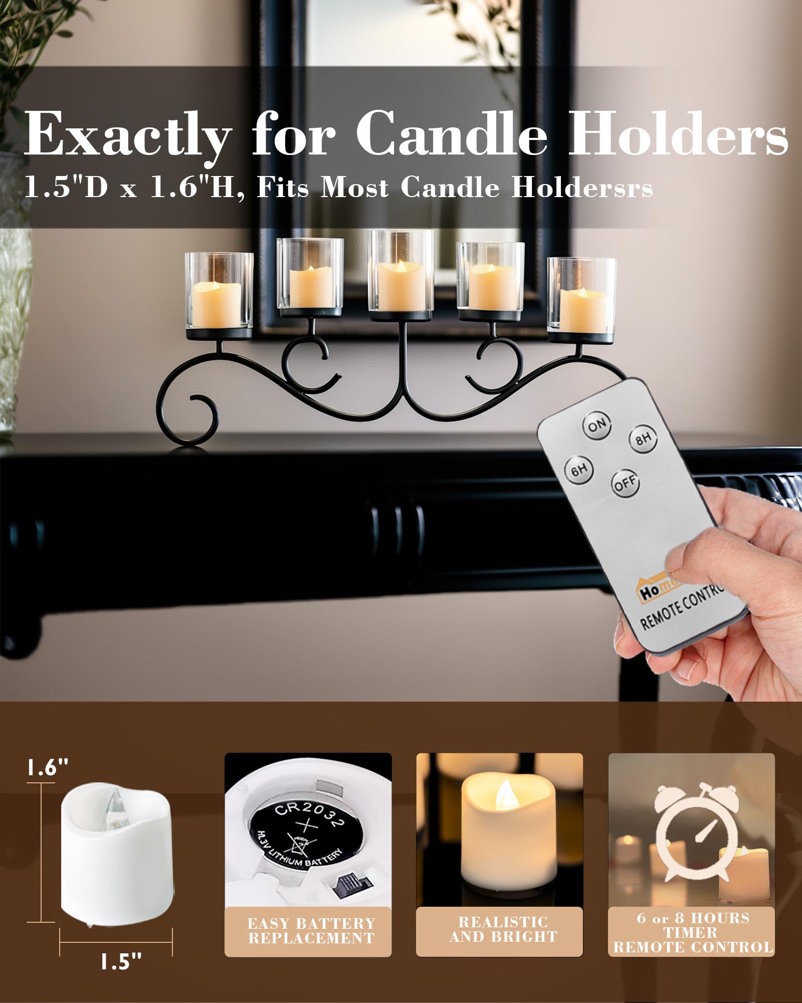 Homemory 12Pack Timer Remote Control Flameless LED Votive Candles, 1.5" x 1.6" Long Lasting Battery Operated Tea Light, Electric Fake Candles in Warm White for Wedding, Festival Celebration Decor