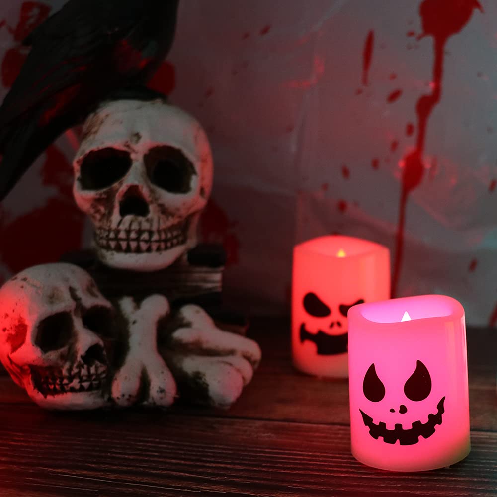 GenSwin Halloween Flameless Votive Candles Color Changing with Remote Timer, Battery Operated LED Tealight Candles for Halloween Home Decoration Gifts(6 Pack, 1.5” x 2”)(Battery Included)