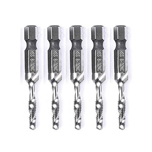 szgate 5PCS Combination Drill Tap Bit Set Screw Tapping Hex Shank HSS MetricImperial Plug Drill Bits Hand Tools 8-32NC, 8-32NC( 4.2mm)