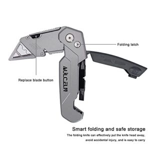 Folding Utility Knife, Heavy Duty Box Cutter Retractable, Ergonomic Aluminum Body with Belt Clip, Safety Lock Design, Perfect for Office, Arts Crafts and Home use (Screw Bits Inside)