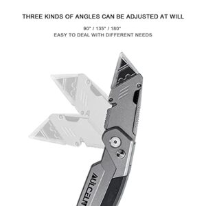 Folding Utility Knife, Heavy Duty Box Cutter Retractable, Ergonomic Aluminum Body with Belt Clip, Safety Lock Design, Perfect for Office, Arts Crafts and Home use (Screw Bits Inside)