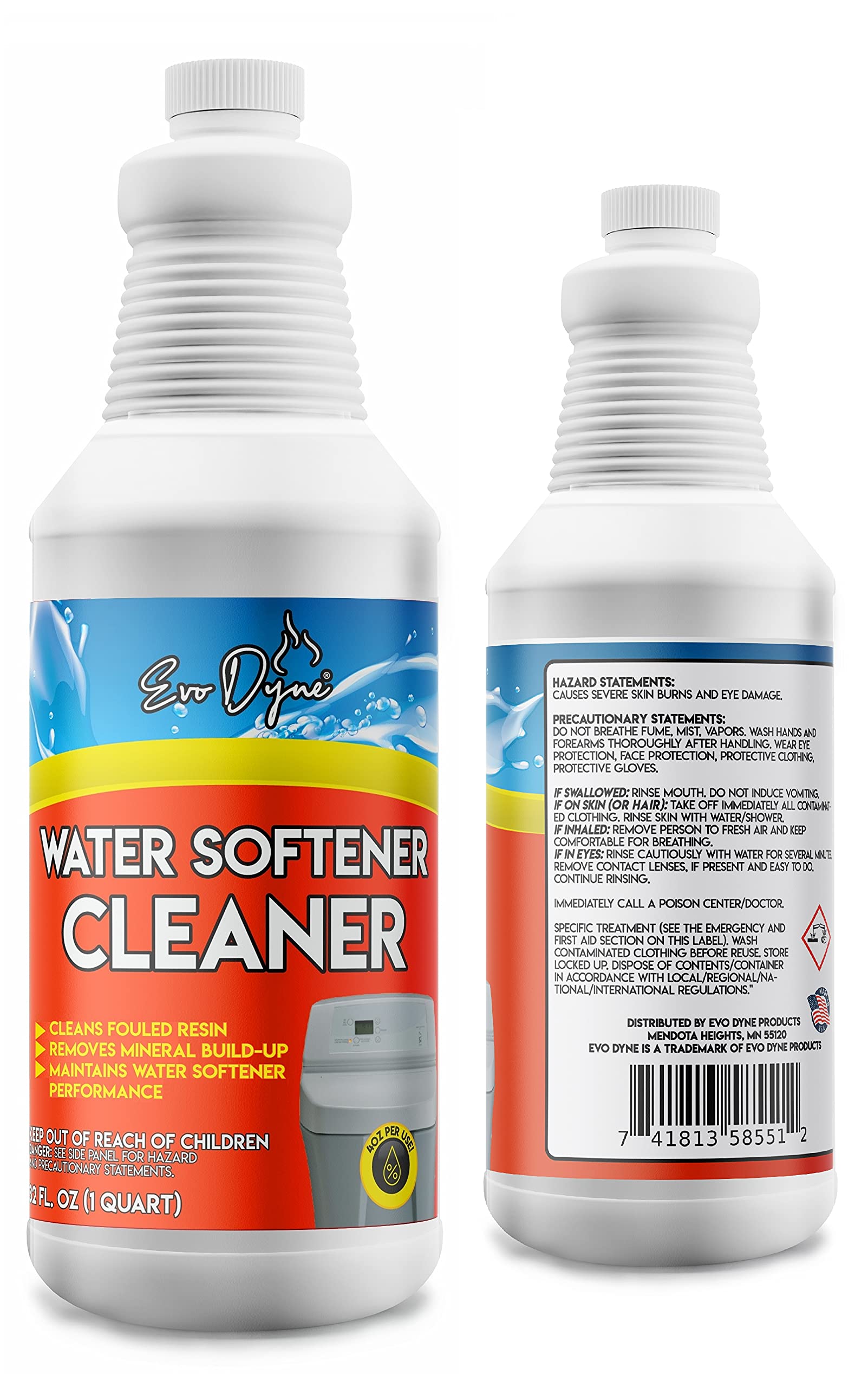 Evo Dyne Water Softener Cleaner (32oz), Made in USA - Restores Softener Efficiency | Cleanser for Softeners | Removes Contaminants & Extends Water Softener Life (32-ounces)