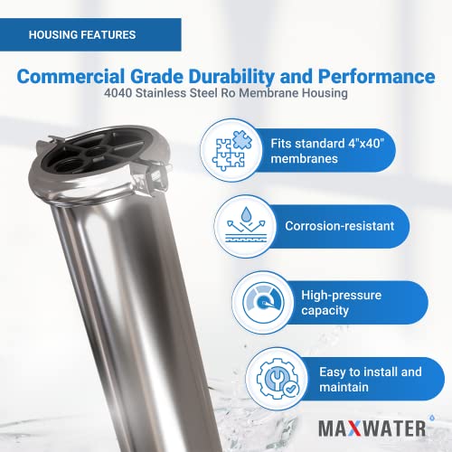 Max Water - Heavy Duty, Stainless Steel - Reverse Osmosis 4040 Membrane Housing - 4" x 40" good for industrial use - Pack of 4