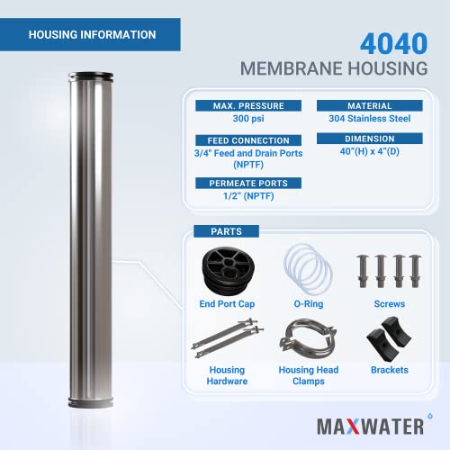 Max Water - Heavy Duty, Stainless Steel - Reverse Osmosis 4040 Membrane Housing - 4" x 40" good for industrial use - Pack of 4