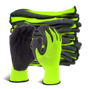 evridwear crinkle latex rubber hand coated safety work gloves for men women general multi use construction warehouse gardening assembly landscaping (9/l, green- 12pair)