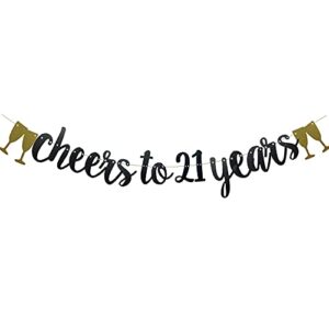 cheers to 21 years banner,pre-strung, black paper glitter party decorations for 21st wedding anniversary 21 years old 21st birthday party supplies letters black betteryanzi