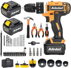 adedad 20v cordless drill set electric power drill kit with 2 batteries and charger,300 in-lbs torque, 3/8 inch keyless chuck, 23+1 position,2 variable speed, led light and 48pcs accessories